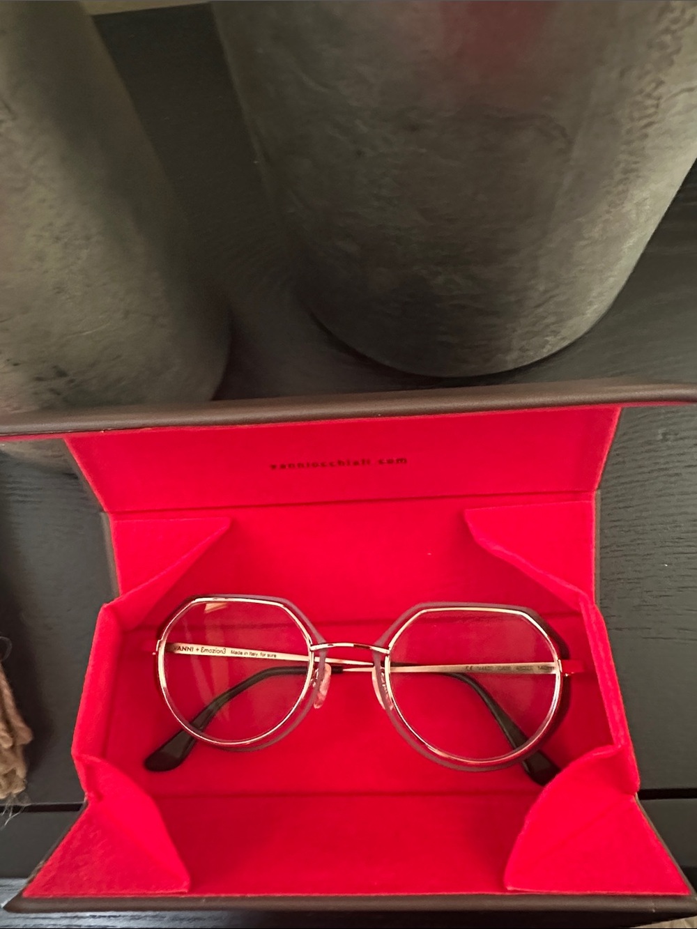 VANNI Gold Metal Round Hexagon Eyeglass Frames with Red Case